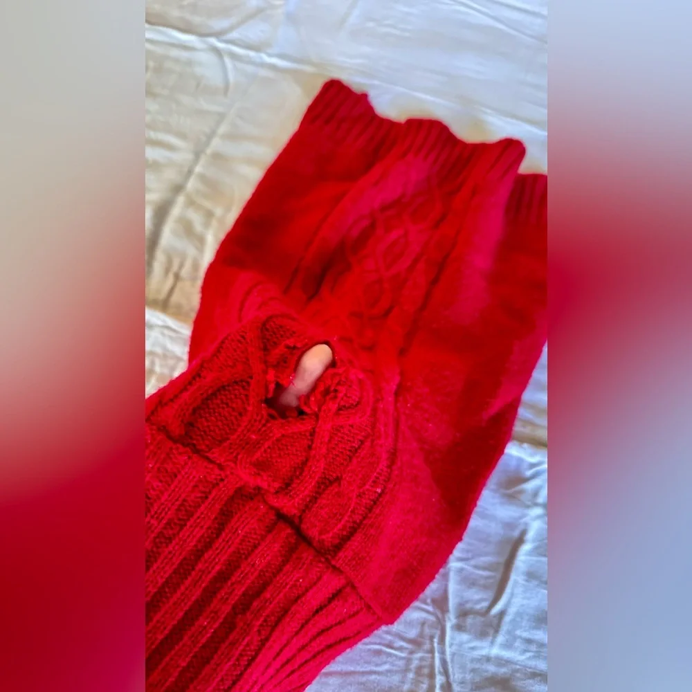 Red Cable Knit Dog Sweater w Turtleneck